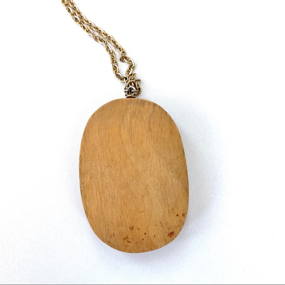 Vintage Handmade Wood Inlay Pendant Necklace - Picture 5 of 9